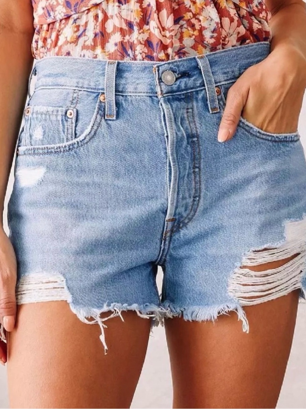 Levi's Light Blue Distressed Denim Cutoff Shorts Style: PC9-56327-0177